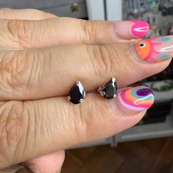 Aros gota circon negro Plata 925