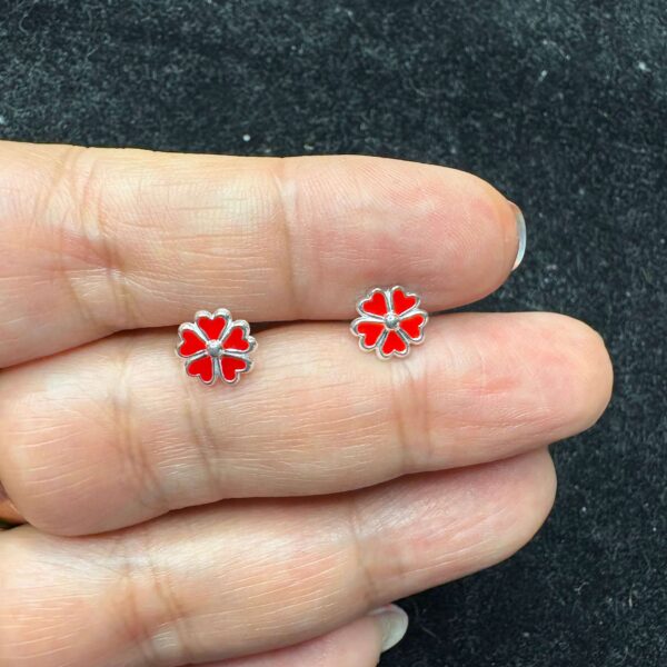 Aros flor roja esmaltado Plata 925 pequeños