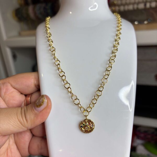 Collar baño oro ojo turco circones
