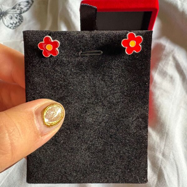 Aros flor roja esmaltados plata 925