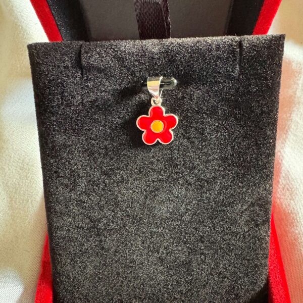 Colgante flor roja esmaltada plata 925