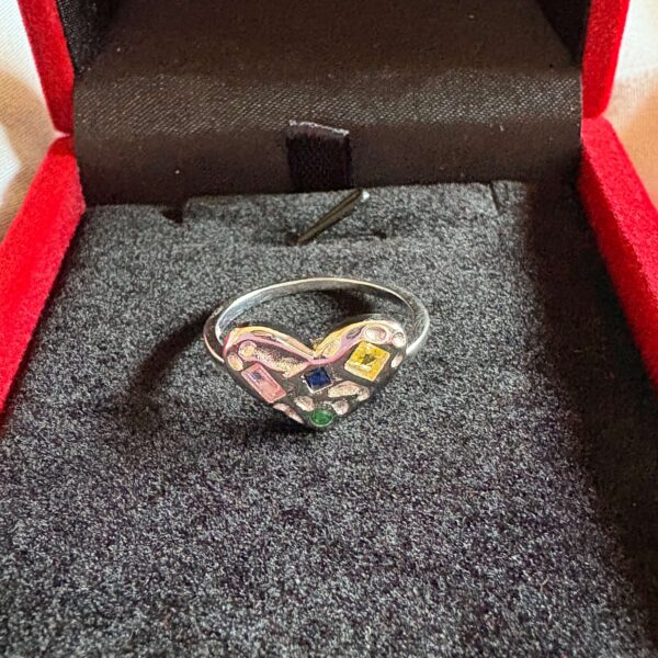 Anillo corazón circones multicolor Nº20 plata 925