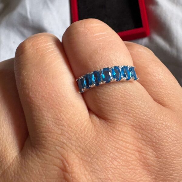 Anillo cintillo circones agua marina plata 925 Nº18